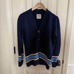 Cheerleader Supply Company Vintage Cardigan Sweater Navy Blue Light Blue Stripes